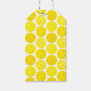 Yellow Pickleball Balls, Serving 0-0-2, on White Gift Tags