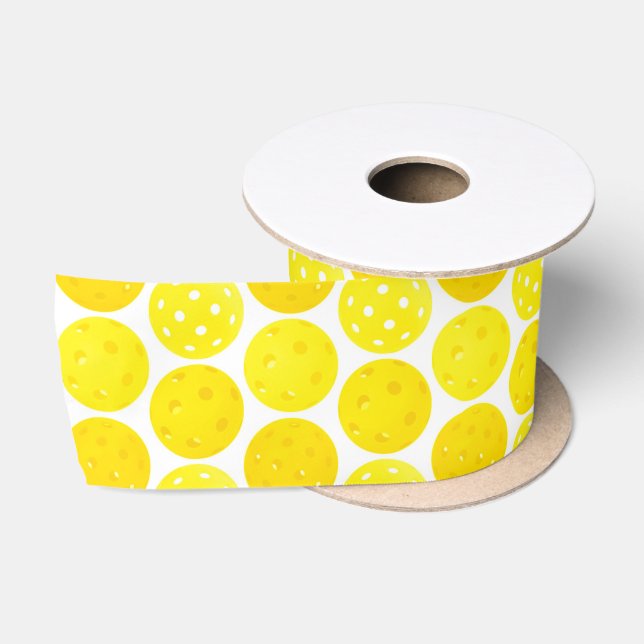 Yellow Pickleball Balls, Serving 0-0-2, on White Satin Ribbon (Spool)