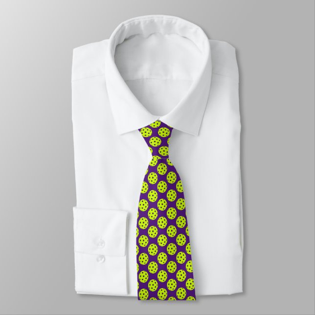 Yellow Pickleball Pattern Neck Tie (Tied)