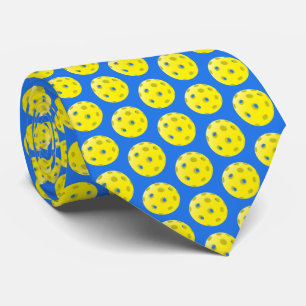Yellow Pickleball Pattern on Blue Tie