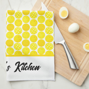 Yellow Pickleballs in the Kitchen Personalized Kitchen Towel
