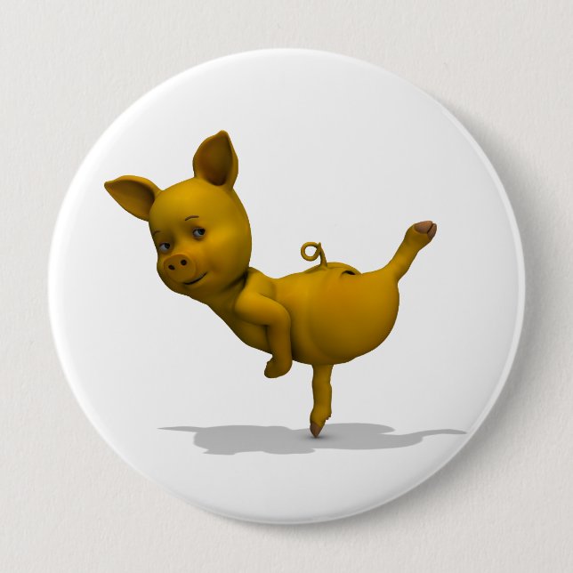 Yellow Pig Arabesque 4 Inch Round Button (Front)