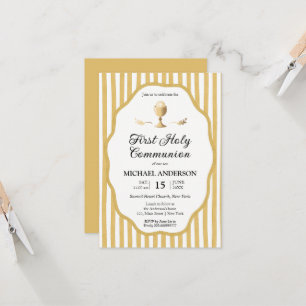 yellow pin striped Communion Invitation