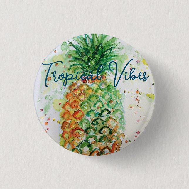 Yellow Pineapple Fruit Beachy Tropical Vibes 1 Inch Round Button (Front)
