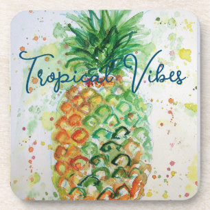 Yellow Pineapple Fruit Beachy Tropical Vibes Coaster