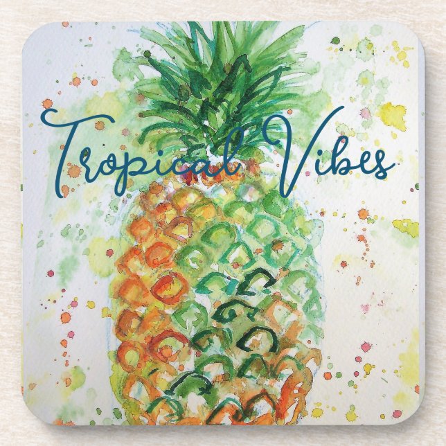 Yellow Pineapple Fruit Beachy Tropical Vibes Coaster (Front)