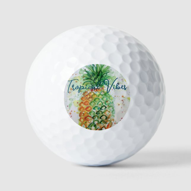 Yellow Pineapple Fruit Beachy Tropical Vibes Golf Balls (Front)