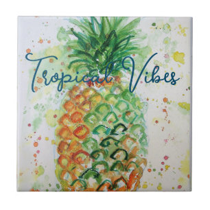 Yellow Pineapple Fruit Beachy Tropical Vibes Tile