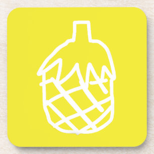 Yellow pineapple modern simple outline art coaster