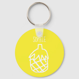 Yellow pineapple modern simple outline design keychain