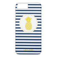 Yellow Pineapple Navy Striped Personalized