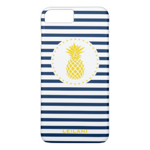 Yellow Pineapple Navy Striped Personalized iPhone 8 Plus/7 Plus Case