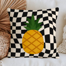 Yellow Pineapple on Black& White Chequered Pattern