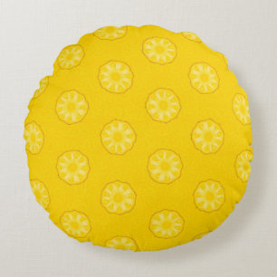 Yellow Pineapple Slices Pattern Round Pillow