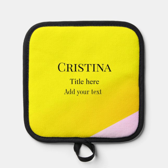 Yellow pink abstract add name title text pattern p pot holder (Front)