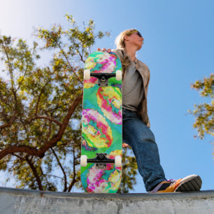 Yellow pink abstract poppy watercolor painting skateboard