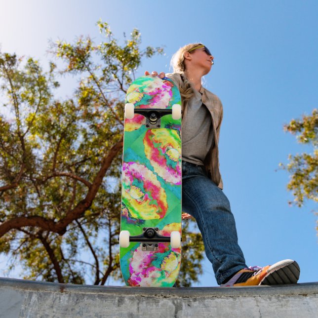 Yellow pink abstract poppy watercolor painting  skateboard (Outdoor 1)