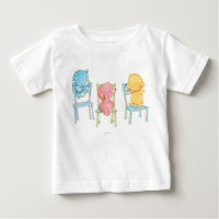 Yellow, Pink, and Blue Bears on Chairs