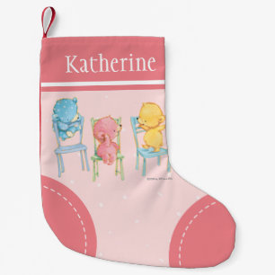 Yellow, Pink, and Blue Bears on Chairs Small Christmas Stocking
