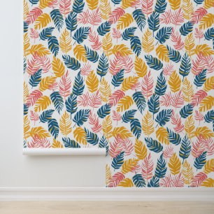 Yellow Pink and Blue Summer Tropical Palm Leaves Wallpaper