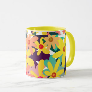 Yellow, pink and orange flowers mug