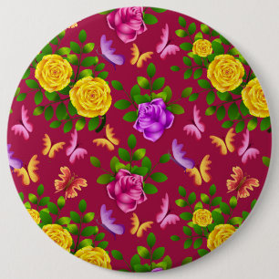 Yellow, Pink And Purple Rose Flower 6 Inch Round Button