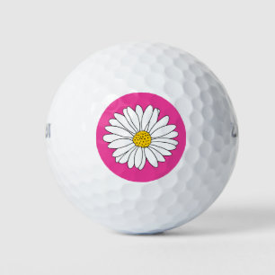 Yellow Pink and White Daisy  Golf Balls