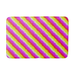 Yellow Pink Artdeco Rainbow Stripes Bath Mat
