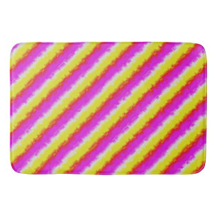 Yellow Pink Artdeco Rainbow Stripes Bath Mat