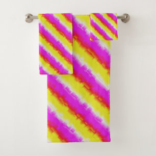 Yellow Pink Artdeco Rainbow Stripes Bath Towel Set