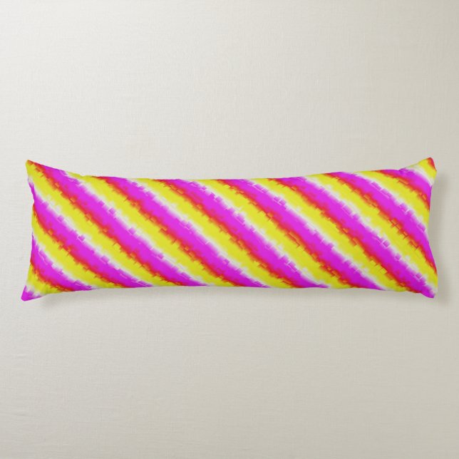 Yellow Pink Artdeco Rainbow Stripes Body Pillow (Front)