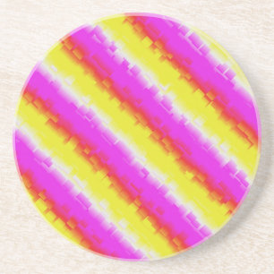 Yellow Pink Artdeco Rainbow Stripes Coaster
