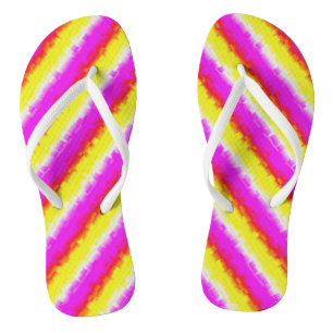 Yellow Pink Artdeco Rainbow Stripes Flip Flops