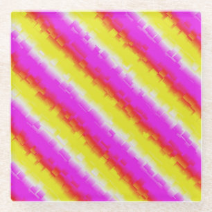 Yellow Pink Artdeco Rainbow Stripes Glass Coaster