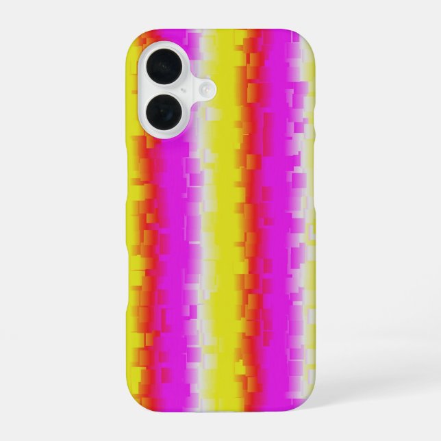 Yellow Pink Artdeco Rainbow Stripes iPhone 16 Case (Back)