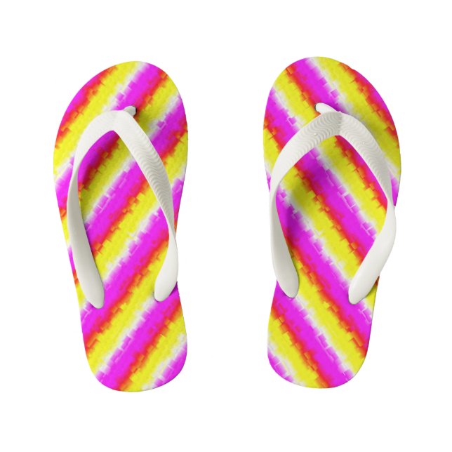 Yellow Pink Artdeco Rainbow Stripes Kid's Flip Flops (Footbed)