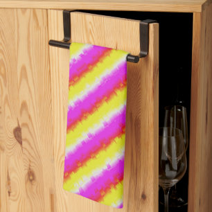 Yellow Pink Artdeco Rainbow Stripes Kitchen Towel