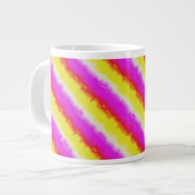 Yellow Pink Artdeco Rainbow Stripes Large Coffee Mug (Front Left)