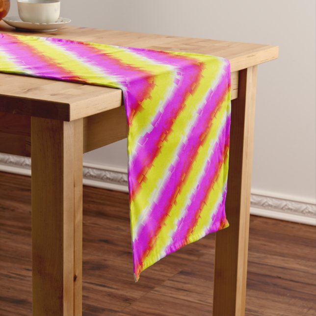 Yellow Pink Artdeco Rainbow Stripes Long Table Runner (In Situ)