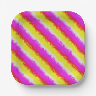 Yellow Pink Artdeco Rainbow Stripes Paper Plate