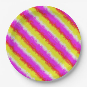 Yellow Pink Artdeco Rainbow Stripes Paper Plate