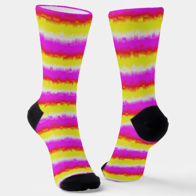 Yellow Pink Artdeco Rainbow Stripes Socks (Angled)