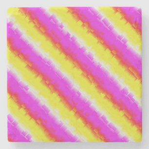 Yellow Pink Artdeco Rainbow Stripes Stone Coaster