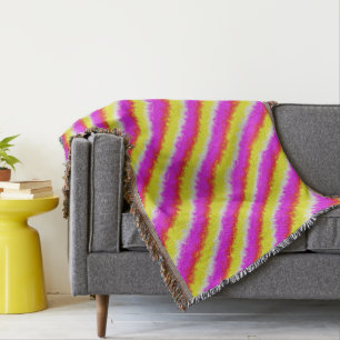 Yellow Pink Artdeco Rainbow Stripes Throw Blanket