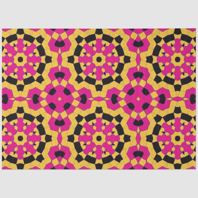 Yellow Pink & Black Geometric Mosaic Pattern Tissue Paper (Front)