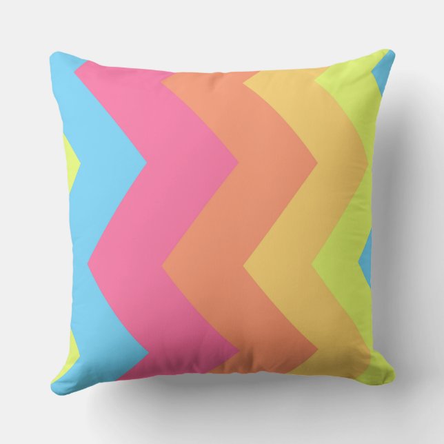 Yellow, Pink, Blue and Orange Chevron Pattern Throw Pillow (Back)