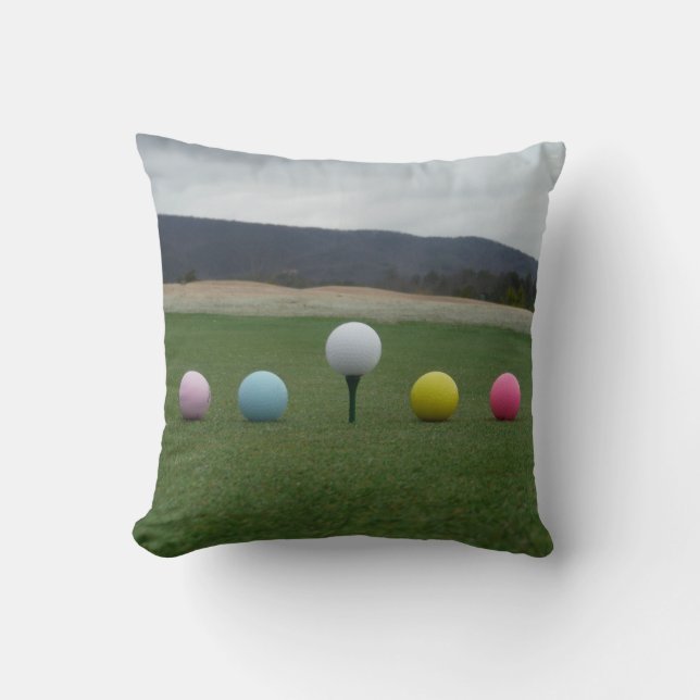 YELLOW, PINK, BLUE AND WHITE  Golf Balls Throw Pillow (Front)