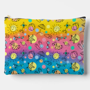 Yellow Pink Blue Aqua Watercolor Cute Beachy Accessory Pouch