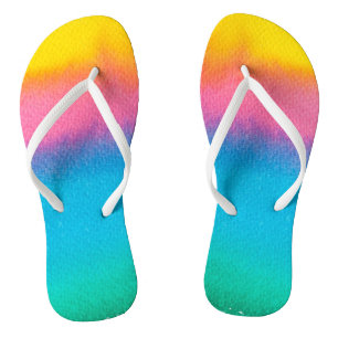 Yellow Pink Blue Aqua Watercolor Modern Beachy Flip Flops