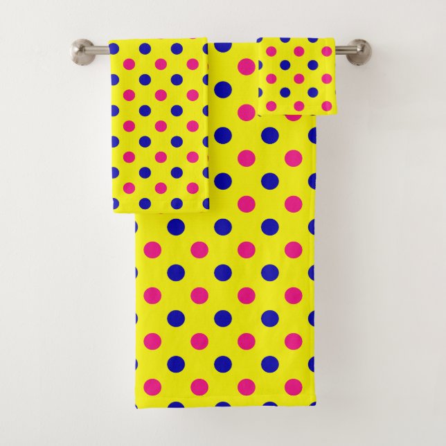 Yellow Pink Blue Polka Dot Pattern Bath Towel Set (Insitu)